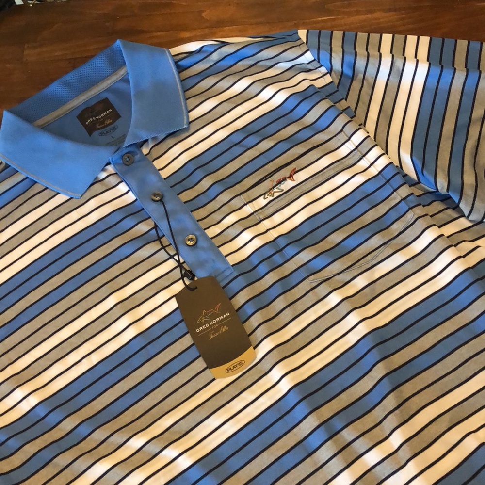 Greg Norman Blue Striped Polo Shirt UPF 25 - Picture 6 of 8